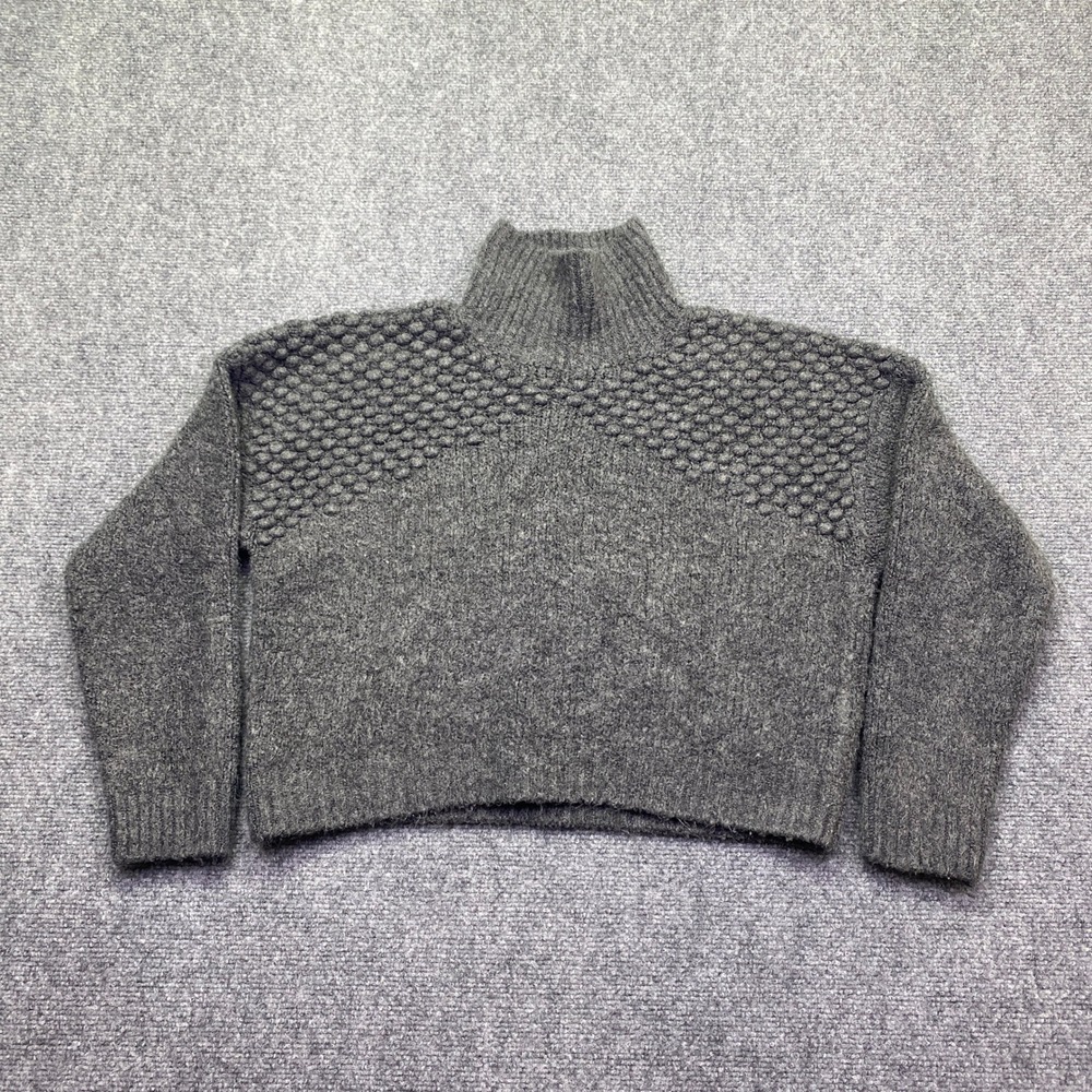Free People Bradley Gray Popcorn‎ Textured Mock Neck Cropped Knit Sweater Sz M